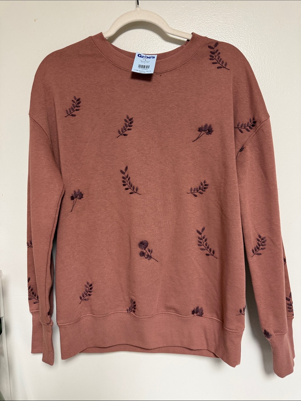 Maurices Mauve Floral Embroidered Relaxed Crewneck Sweatshirt